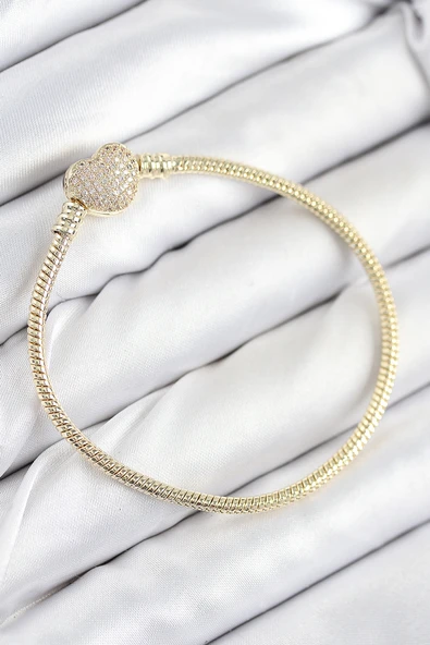 Pirinç Charm Zirkon Taşlı Kalp Model Gold Renk Kadın Bileklik TJ-BB7809 ürün görseli 1