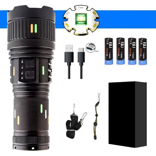 Pro F-3001 Alüminyum TG LED Güç Göstergeli Type-C Şarjlı El Feneri 100 W ürün görseli 1