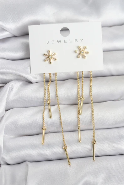 Çiçek Model Gold Pirinç Sallantılı Kadın Küpe TJ-BKP11465 ürün görseli 1