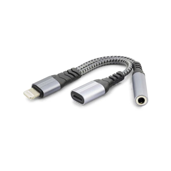 Lıghtnıng To Type-C + 3.5 Mm F Kablo Siyah GJ-012 ürün görseli 1