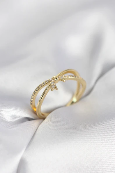 Gold Renk Zirkon Taşlı Fiyonk Model Kadın Yüzük TJ-BYK4034 ürün görseli 1