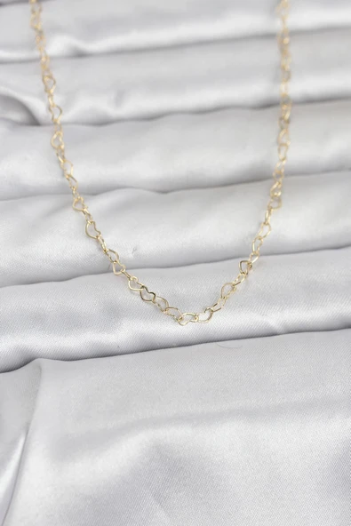 CM 14K Gold Renk Kalp Zincirli 60 cm Kadın Kolye TJ-BKO10953 ürün görseli 1