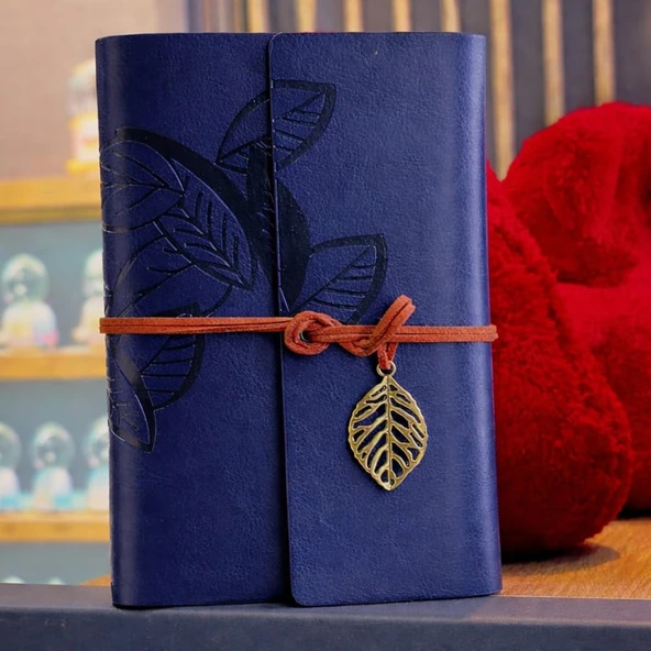 Lacivert Deri Yaprak Desenli Defter ürün görseli 1