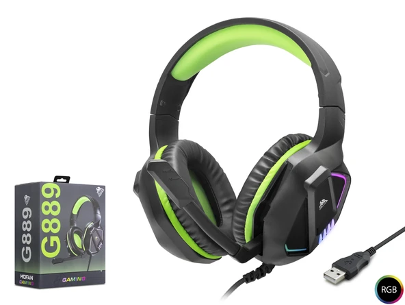 Kulaklik Usb Rgb - Si̇yah/Yeşil G889 ürün görseli 1