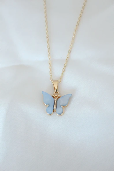 Gold Renk Kaplama Buz Mavisi Renk Sedefli Kolye TJ-BKO6438 ürün görseli 1