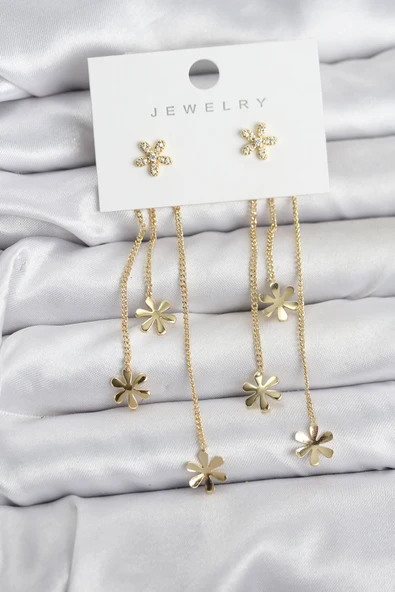 Papatya Model Gold Renk Pirinç Sallantılı Kadın Küpe TJ-BKP11467 ürün görseli 1