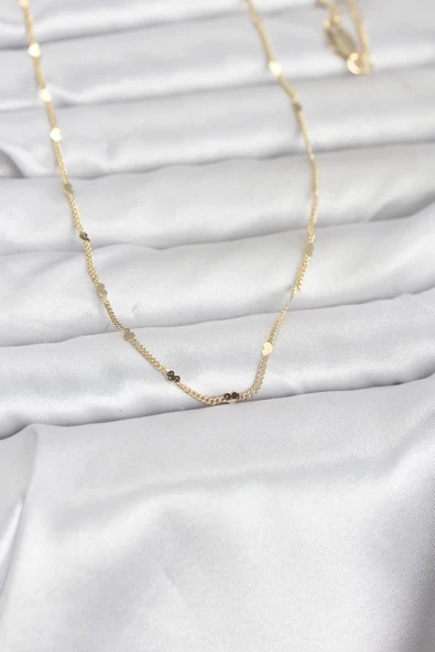 CM 14K Gold Renk Ezme Kalp Detaylı 60 cm Zincir Kadın Kolye TJ-BKO10952 ürün görseli 1