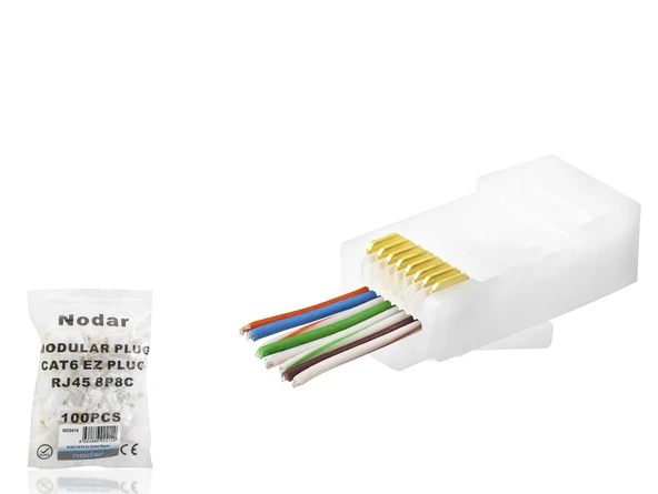 Cat6 Ez Rj45 Konnektör - 100 Adet Beyaz / Ekonomik Poşet Paket ND2414 ürün görseli 1