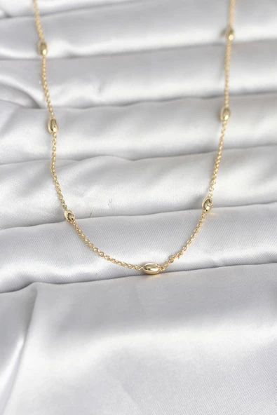 CM 14K Gold Renk Damla Topçuk Model Zincirli 60 cm Kadın Kolye TJ-BKO10980 ürün görseli 1