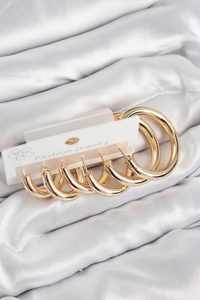 Pirinç Halka Model Gold Renk Kadın Set Küpe TJ-BKP11057 ürün görseli 1