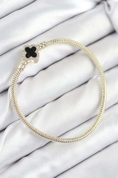 Pirinç Charm Zirkon Taşlı Yonca Model Gold Renk Kadın Bileklik TJ-BB7806 ürün görseli 1