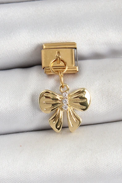 316L Çelik Sallantılı Zirkon Taşlı Fiyonk Model Gold Renk Nomination Charm TJ-BC1441 ürün görseli 1