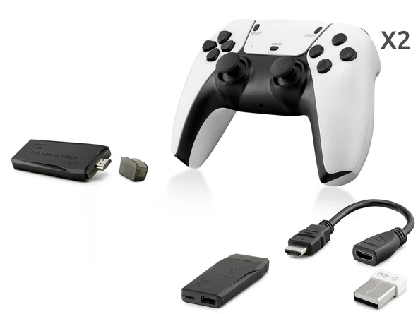 Retro Oyun Stick Hdmi Çift Gamepad Seti 2.4G Kablosuz - Beyaz HD331 ürün görseli 1