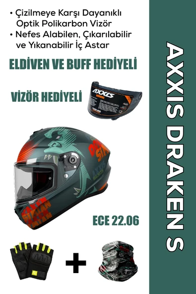 AXXIS Draken S Simian B4 / Mat Mavi Turuncu Full Face Motosiklet Kaskı - İntercom Uyumlu, DOT VE ECE 22.06 + ELDİVEN ve BUFF HEDİYELİ ürün görseli 1