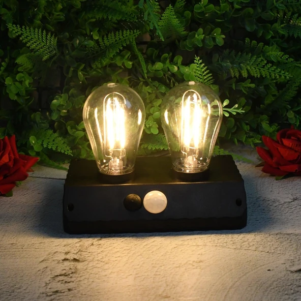 Sensörlü Solar İkili LED Ampul Lamba - Çift Başlıklı - Güneş Enerjili Aydınlatma ürün görseli 1