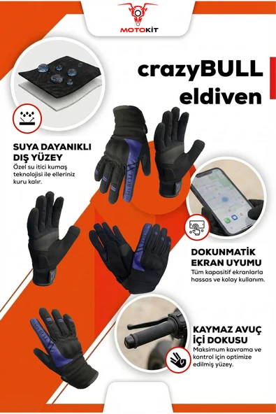 MOTOKIT Crazybull Eagle Mor Suya ve Rüzgara Dayanıklı 4 Mevsim Kadın Motosiklet Eldiveni + BUFF HEDİYELİ ürün görseli 1