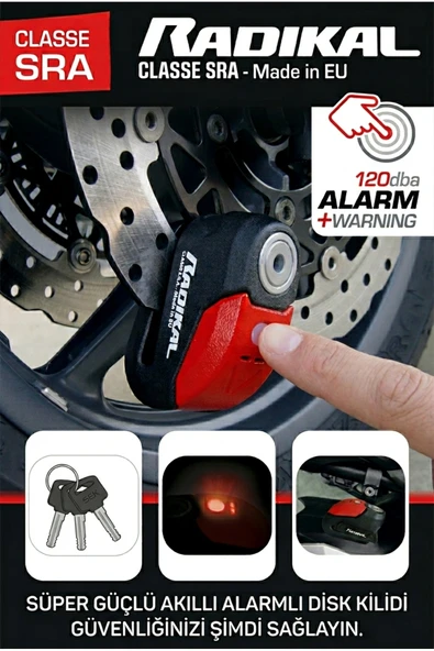 Radikal RK10 Dövme Çelik Onaylı Motosiklet Disk Kilit Alarmı 120db Güçlendirilmiş Su Geçirmez Kilit ürün görseli 1