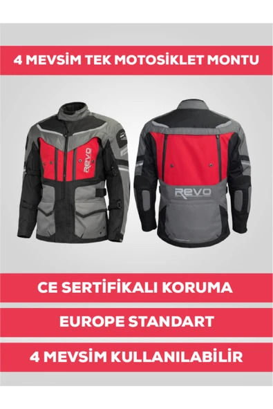 REVO STORK Kırmızı 4 Mevsim Unisex Motosiklet Montu CE Korumalı Reflektörlü ürün görseli 1