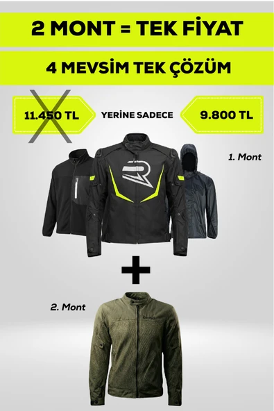 4 Mevsim Tek Paket Motosiklet Montu Yazlık Fileli + Kışlık Mont + Yağmurluk + Polar ürün görseli 1