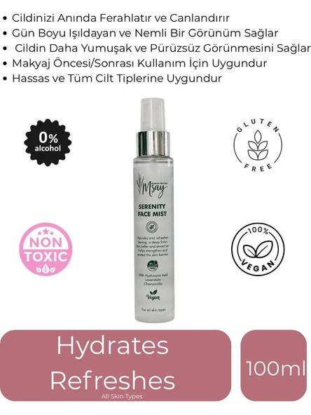 Msay Serenıty Face Mıst Nemlendirici, Bitki Özleriyle Ferahlatıcı, Canlandırıcı, Aydınlatıcı, Hyaluronik Asit, Yüz Spreyi ürün görseli 1