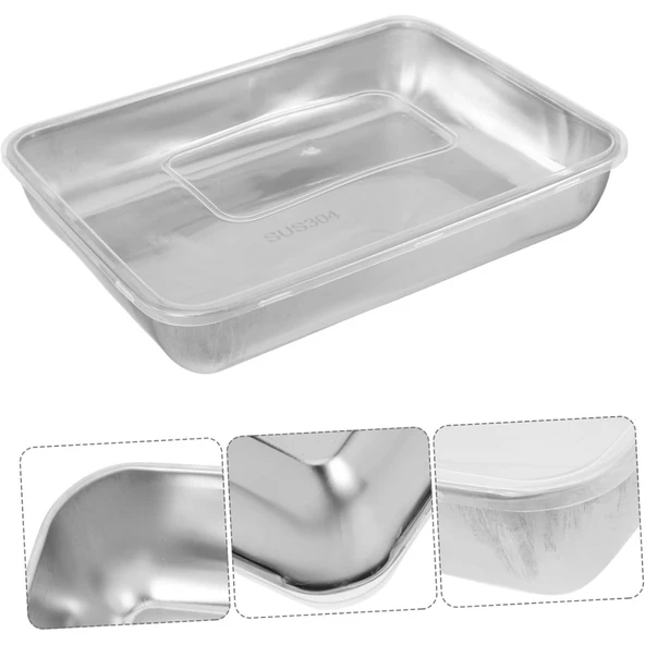 Çok Amaçlı Paslanmaz Çelik Fırın ve Saklama Kabı 25 x 20 x 5 Cm ürün görseli 1