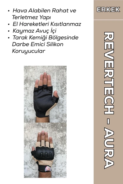 MOTOKIT Revertech Aura Krem / Yarım Parmak - Kaymaz Avuç İçi Özellikli Motosiklet Eldiveni (Erkek) ürün görseli 1