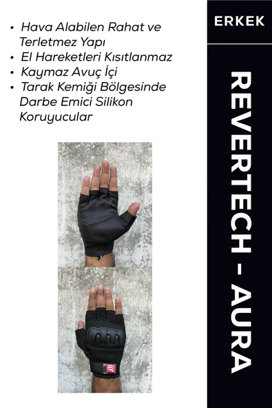 MOTOKIT Revertech Aura Siyah / Yarım Parmak - Kaymaz Avuç İçi Özellikli Motosiklet Eldiveni (Erkek) ürün görseli 1