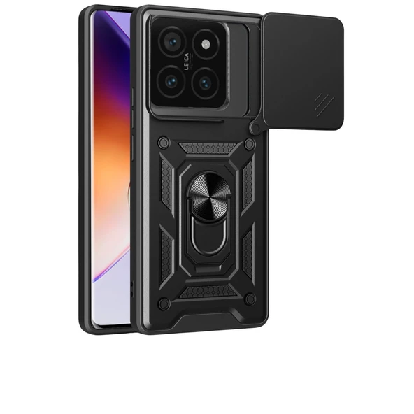 Xiaomi Mi 14t Pro Kılıf Pars Lens Yüzüklü Silikon - Siyah ürün görseli 1