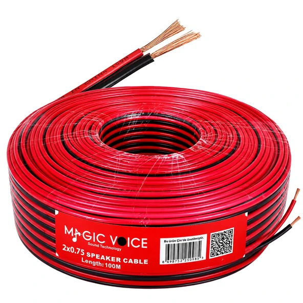 Magicvoice MV-29558 2X0.75Mm Siyah Kırmızı 100 Metre CCA Hoparlör Ses Kablosu ürün görseli 1