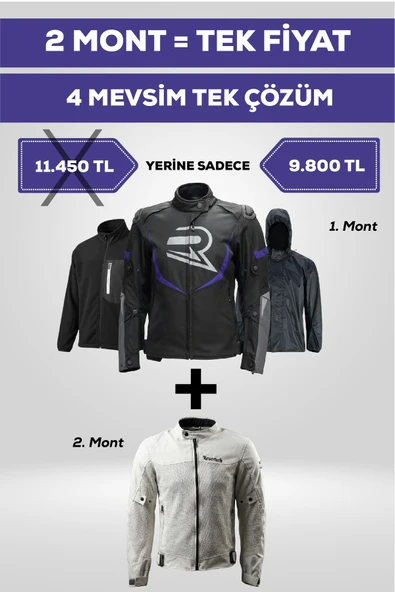 4 Mevsim Tek Paket Motosiklet Montu Yazlık Fileli + Kışlık Mont + Yağmurluk + Polar ürün görseli 1
