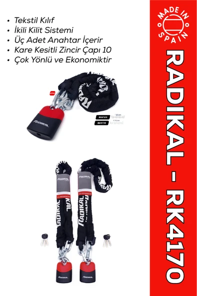Radikal RK4170 Çok Yönlü 10 MM Çapında Zincir Kilit - Hırsızlığa Karşı Yüksek Güvenlikli ürün görseli 1