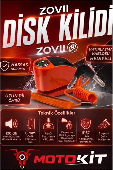 ZOVII ZT6 | Turuncu 120 dB Alarmlı Motosiklet Disk Kilidi – IP67, Su Geçirmez, Çelik Güvenlik Kilidi Hatırlatma Kablo Hediyeli ürün görseli 1