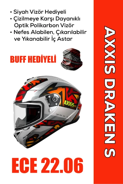 AXXIS Draken S JOLLY / Mat Gri Full Face Motosiklet Kaskı Siyah Vizör Hediyeli ürün görseli 1
