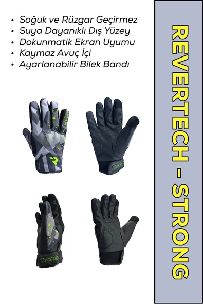MOTOKIT Revertech Strong Green Drops / Su ve Rüzgar Geçirmez Kışlık Motosiklet Eldiveni + BUFF HEDİYELİ ürün görseli 1