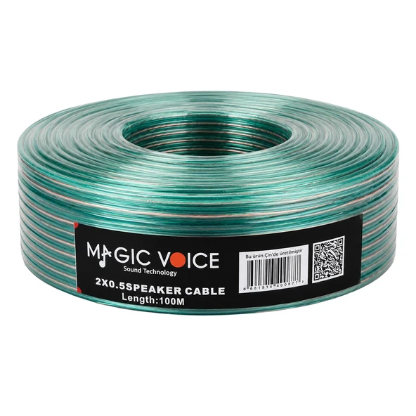 Magicvoice 2X0.50 Şeffaf Yeşil Çizgili 100 Metre Hoparlör Kablosu ürün görseli 1