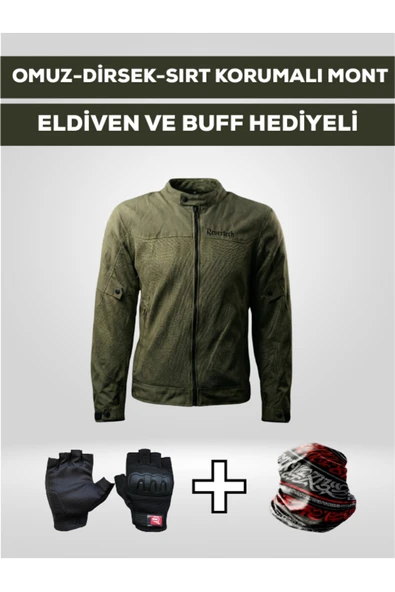 MOTOKIT Revertech Aura Yeşil / Bel, Dirsek ve Sırt Korumalı Motosiklet Montu + ELDİVEN VE BUFF HEDİYELİ ürün görseli 1