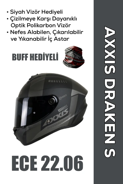 AXXIS Draken S MP4 / Mat Siyah Full Face Motosiklet Kaskı Siyah Vizör Hediyeli ürün görseli 1