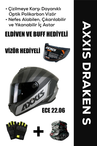 AXXIS Draken S Primier B1 / Mat Siyah Full Face Motosiklet Kaskı - İntercom Uyumlu, DOT VE ECE 22.06 + ELDİVEN ve BUFF HEDİYELİ ürün görseli 1