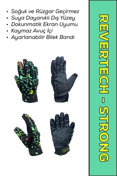 MOTOKIT Revertech Strong Green Dream / Su ve Rüzgar Geçirmez Kışlık Motosiklet Eldiveni + BUFF HEDİYELİ ürün görseli 1