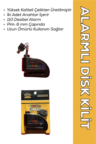 MOTOKIT 110 Db Siyah Motosiklet Alarmlı Disk Kilidi 6 mm Pim ürün görseli 1