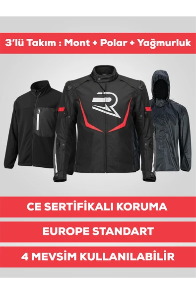 REVO HAWK Kırmızı Unisex Motosiklet Montu 3 Katmanlı 4 Mevsim CE Korumalı Reflektörlü ürün görseli 1