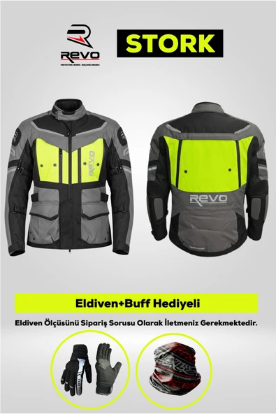 REVO STORK Neon Sarı 4 Mevsim CE Korumalı Motosiklet Montu Rider Set Eldiven & Buff Hediyeli ürün görseli 1