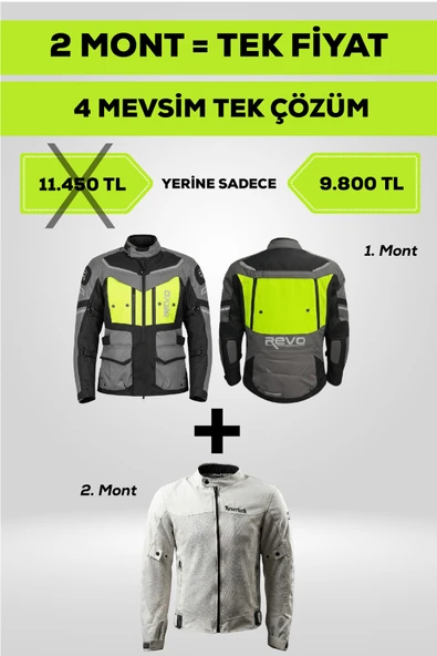 REVO 4 Mevsim Tek Paket Motosiklet Montu – Yazlık Fileli Mont + Kışlık Mont ürün görseli 1
