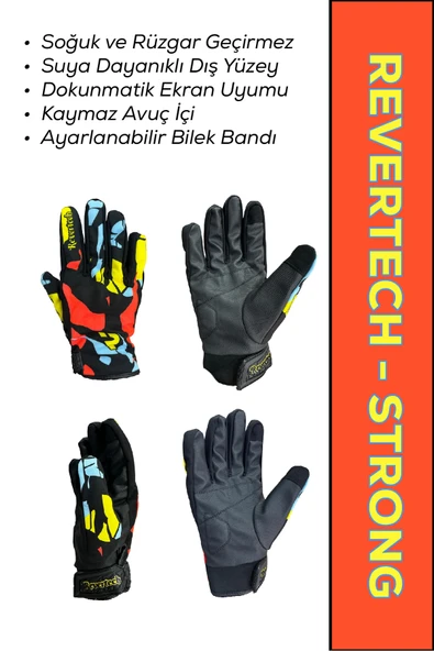 MOTOKIT Revertech Strong Graffiti / Su ve Rüzgar Geçirmez Kışlık Motosiklet Eldiveni + BUFF HEDİYELİ ürün görseli 1