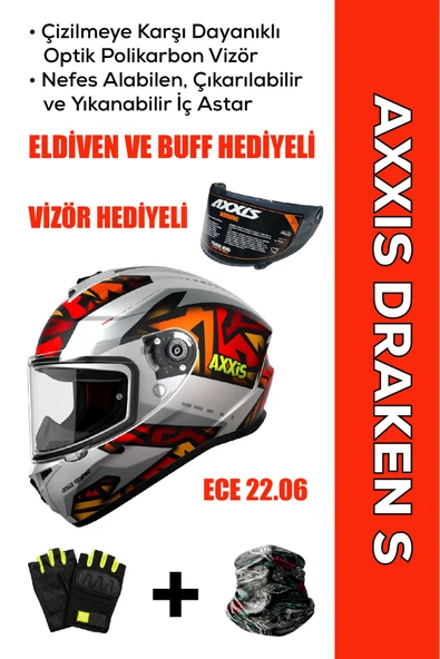 AXXIS Draken S Jolly C12/ Mat Gri Full Face Motosiklet Kaskı - İntercom Uyumlu, DOT VE ECE 22.06 + ELDİVEN ve BUFF HEDİYELİ ürün görseli 1