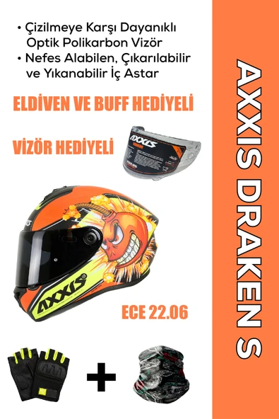 AXXIS Draken S Bombs A5 / Mat Kırmızı Full Face Motosiklet Kaskı - İntercom Uyumlu, DOT VE ECE 22.06 + ELDİVEN ve BUFF HEDİYELİ ürün görseli 1