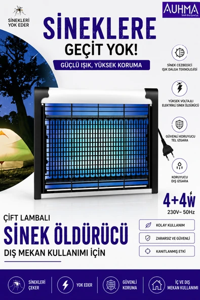 Elektrikli Sineklik Sivrisinek Yakalama Cihazı Sinek Tuzağı 4+4W AUHMA AQM01 Çift Ampullü ürün görseli 1