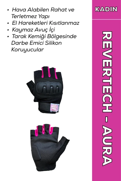 MOTOKIT Revertech Aura Pembe / Yarım Parmak - Kaymaz Avuç İçi Kadın Motosiklet Eldiveni ürün görseli 1