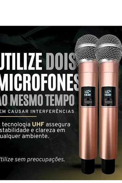 Profesyonel Çiftli Kablosuz Mikrofon Seti Karaoke Şarj Edilebilir 50 Metre Mesafe Rose - Resim 3