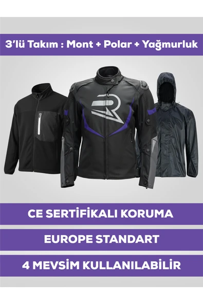 REVO SPARROW Mor Kadın Motosiklet Montu 3 Katmanlı 4 Mevsim CE Korumalı Reflektörlü ürün görseli 1